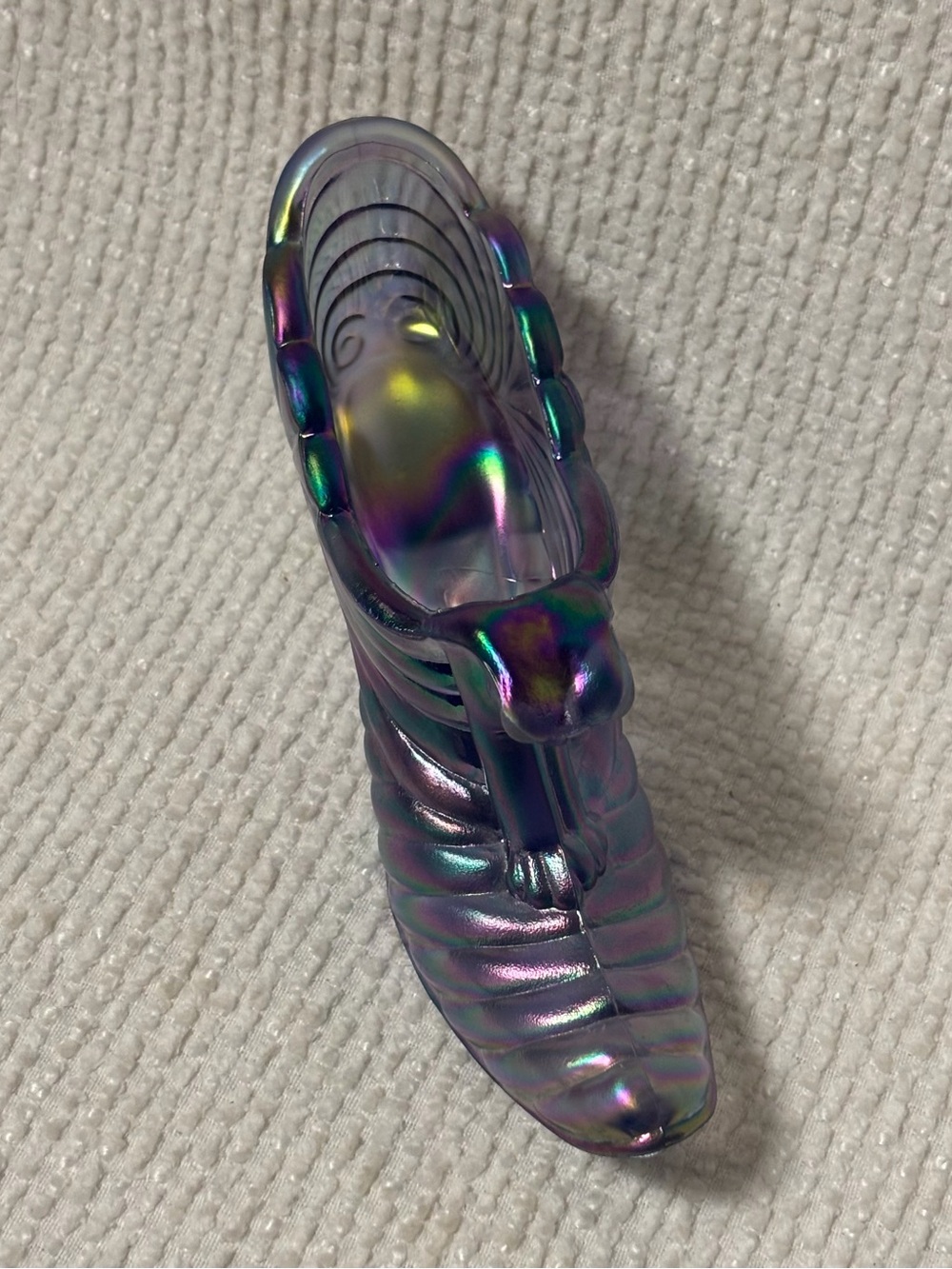 Fenton Carnival Glass Purple Iridescent Slipper Shoe - Cat Head - Picture 3 of 6